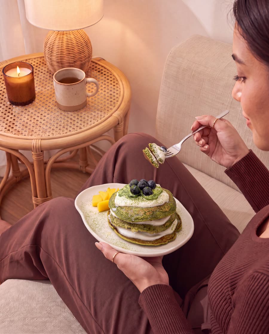 Matcha pancakes made with Orivé